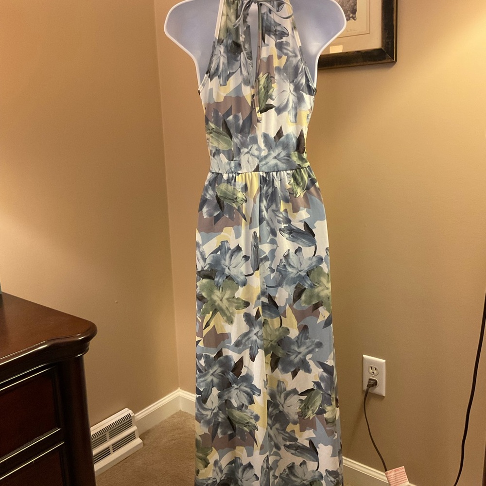 NWT Blue, yellow and white cotton knit Halter Maxi Sundress. Size M - Picture 5 of 9